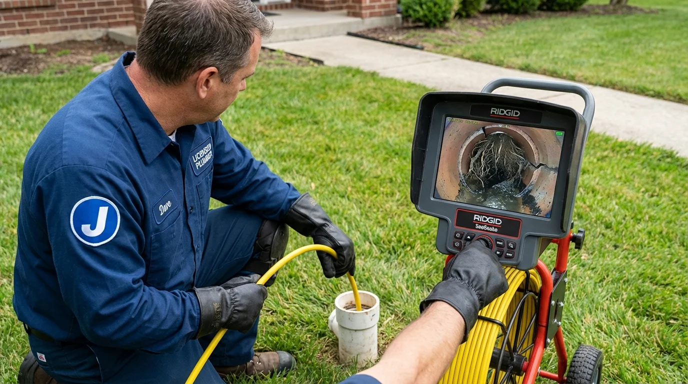 Sewer camera inspection being performed by Johns Plumbing LLC in Seneca Falls