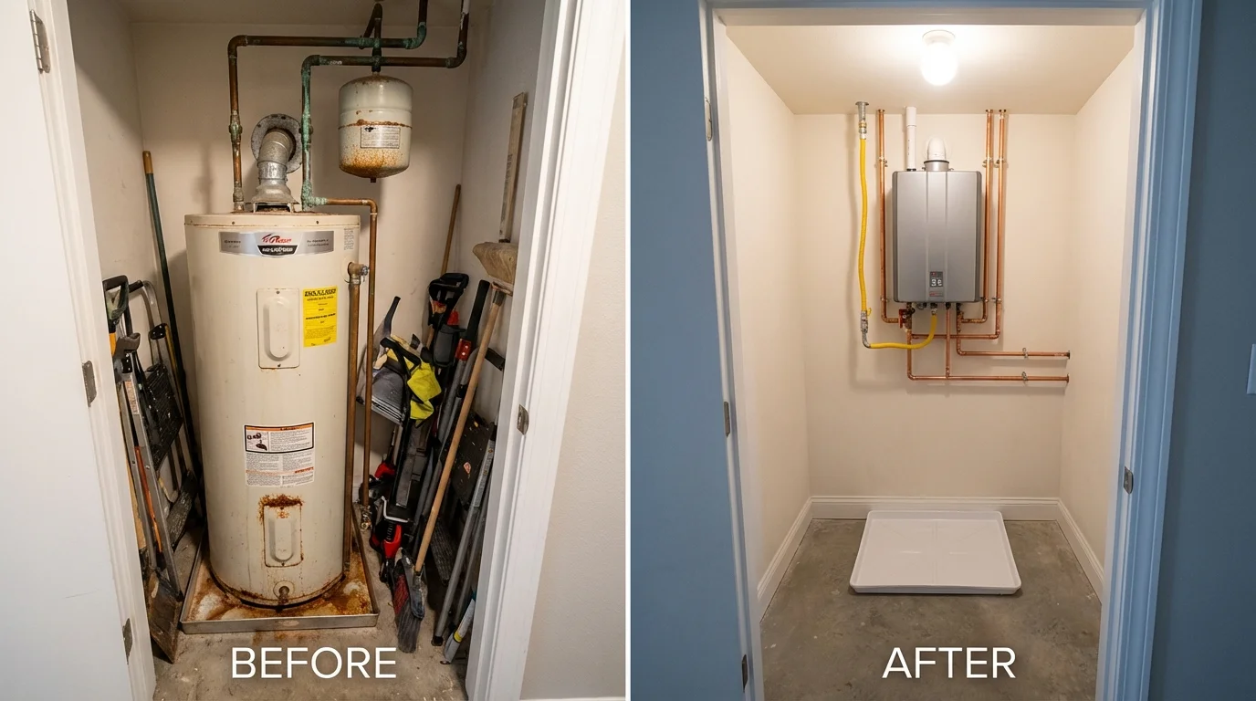 Tank water heater versus wall-mounted tankless unit comparison for Seneca Falls, NY homeowners