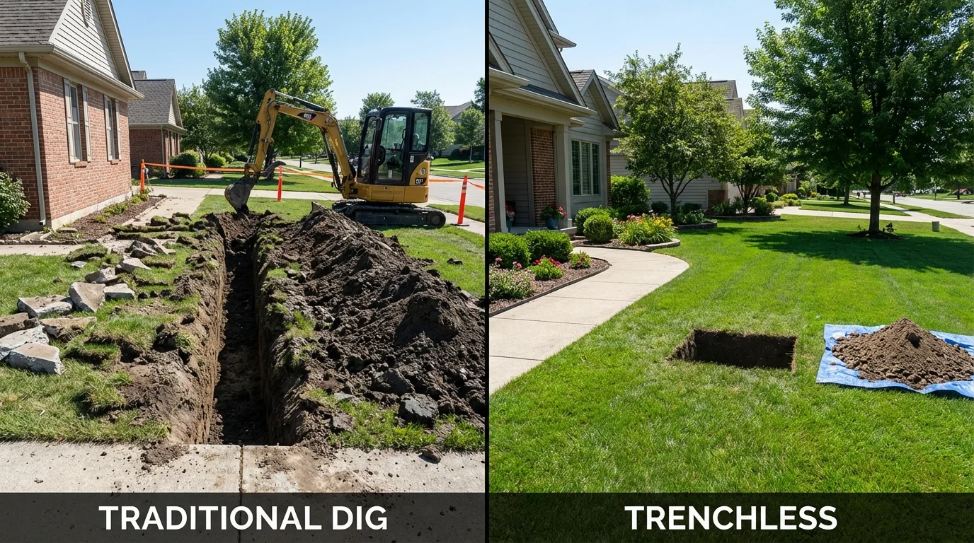 Trenchless sewer repair with minimal yard damage versus traditional excavation in Seneca Falls, NY